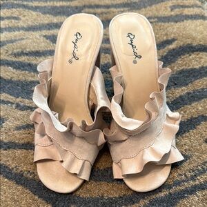 Qupid Ruffled Beige Mules